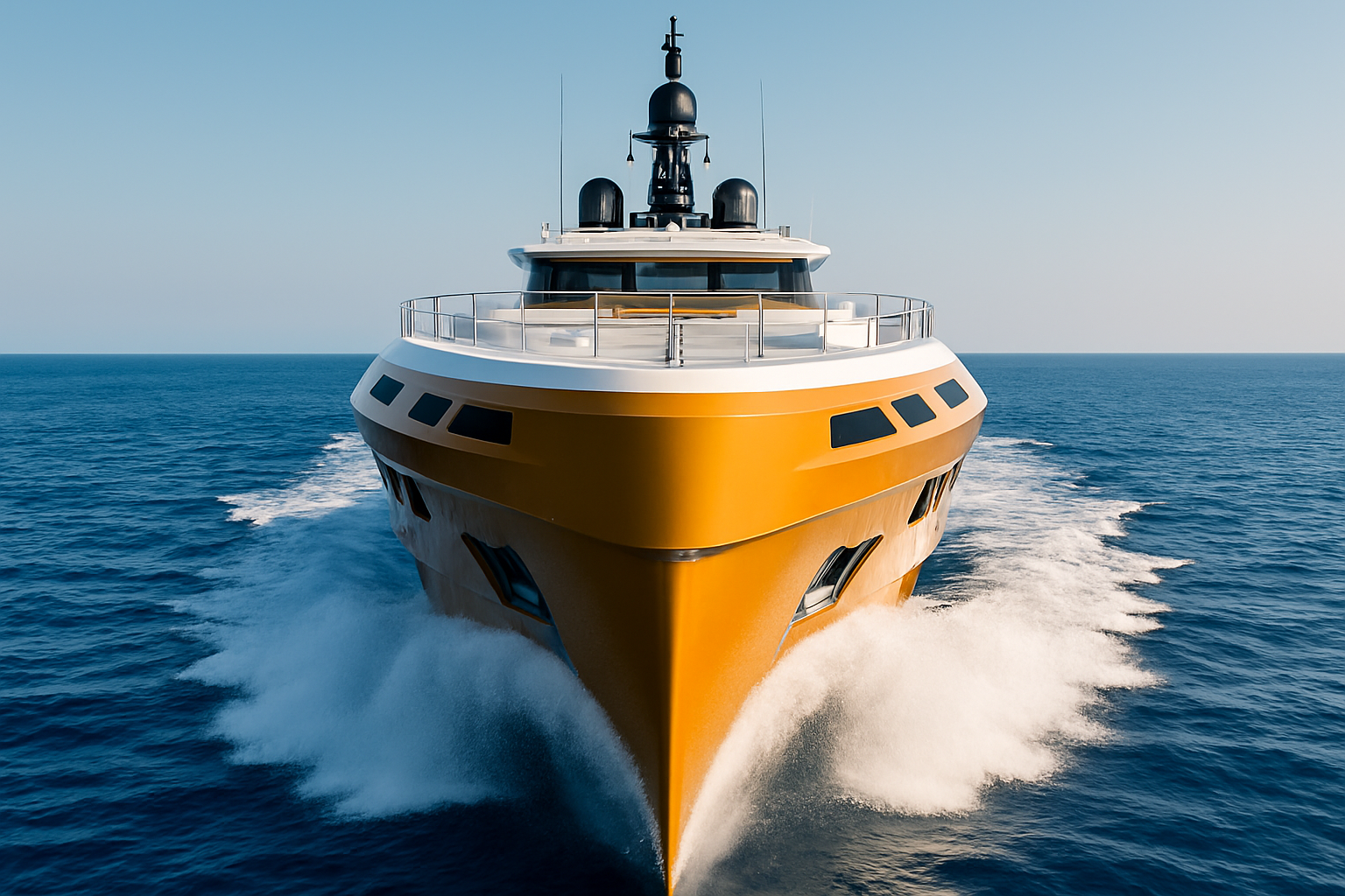 Sharp and clear recreation of luxury superyacht with golden hull