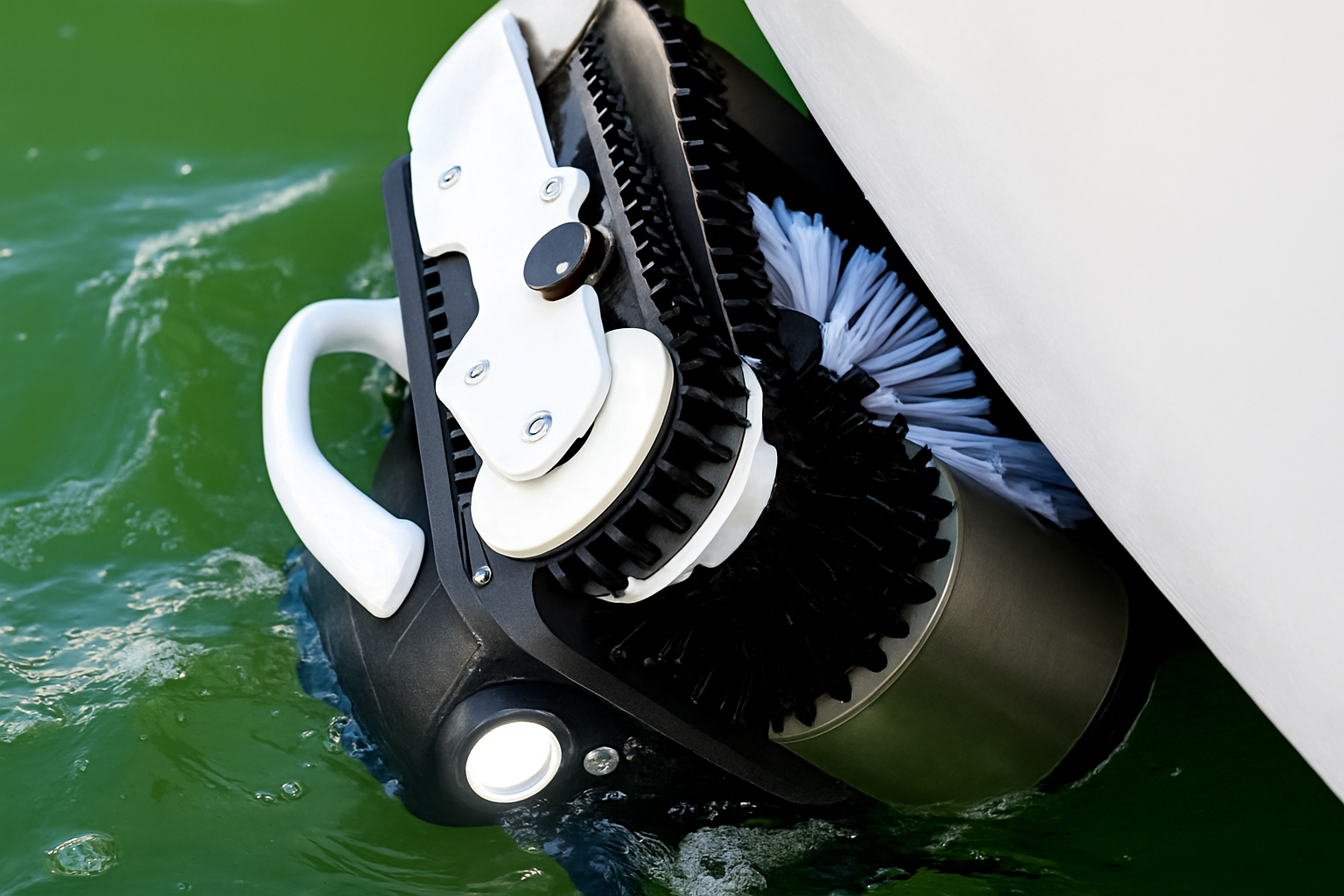 Enhanced robotic hull cleaning device